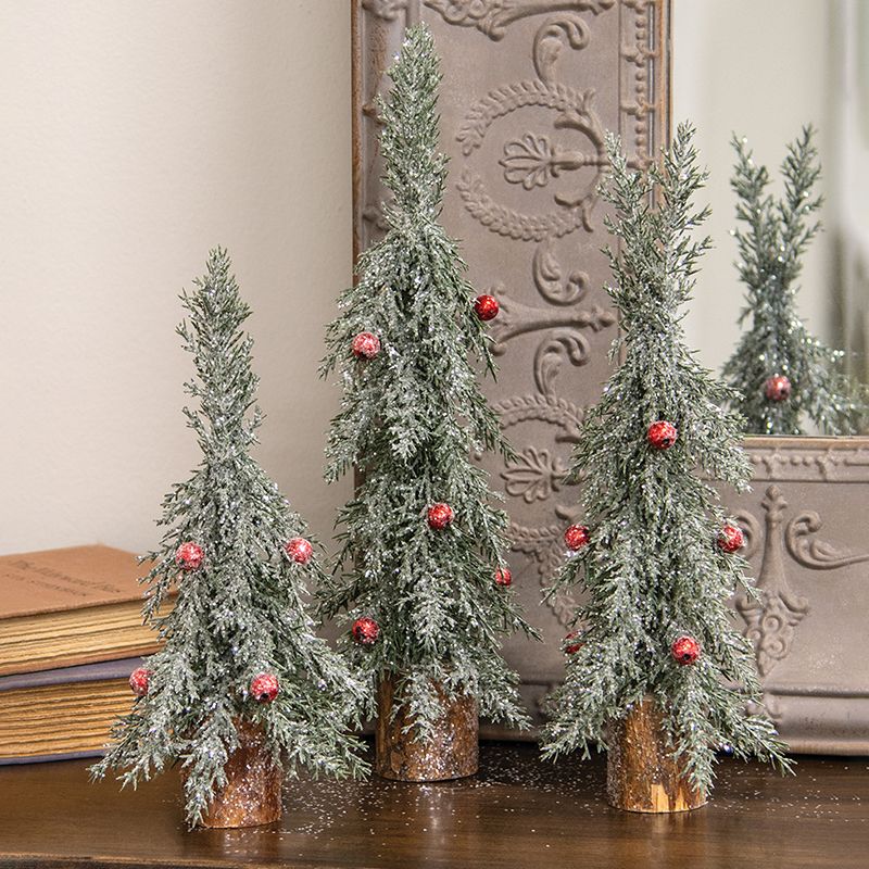 Winter Frost Pine Tree w/Red Baubles, 13.5'H