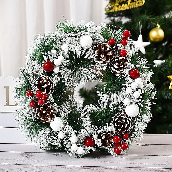 Xmas Winter Christmas Festive Wreath Pine Cone Wreath Christmas Decoration for Front Door 32 cm