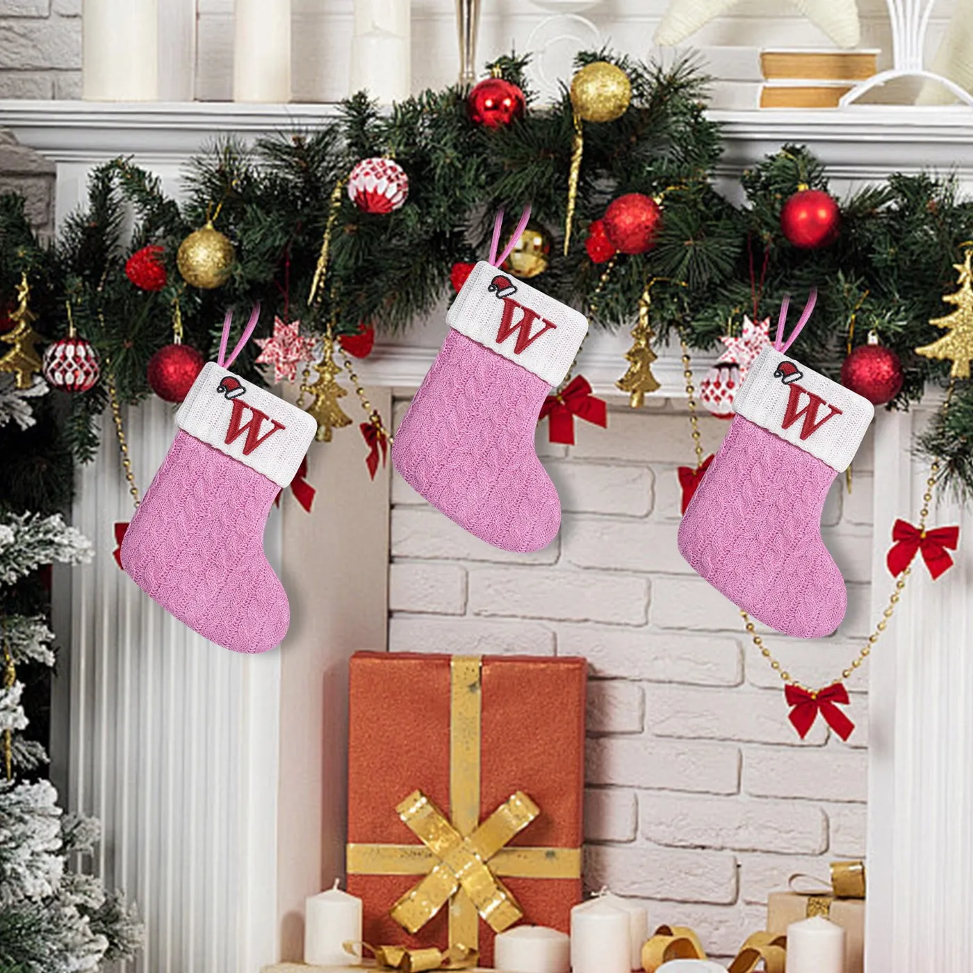 XYAIYT Embroidered Letter Christmas Stocking Gift Bag Christmas Mantel Decor for Mantel and Tree with Long Lasting Polyester Spacious Design Suit for Holiday Decor and Gift Giving 6.3X7.1in Pink - W