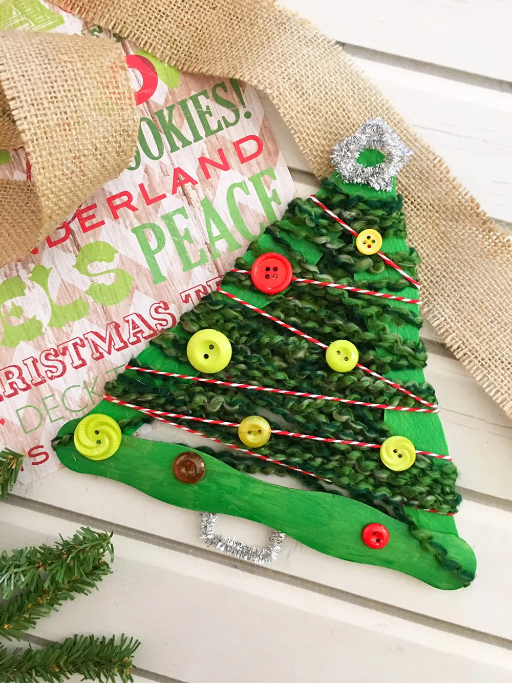 Yarn-Wrapped Christmas Tree Craft Stick Ornaments - Onion Rings & Things