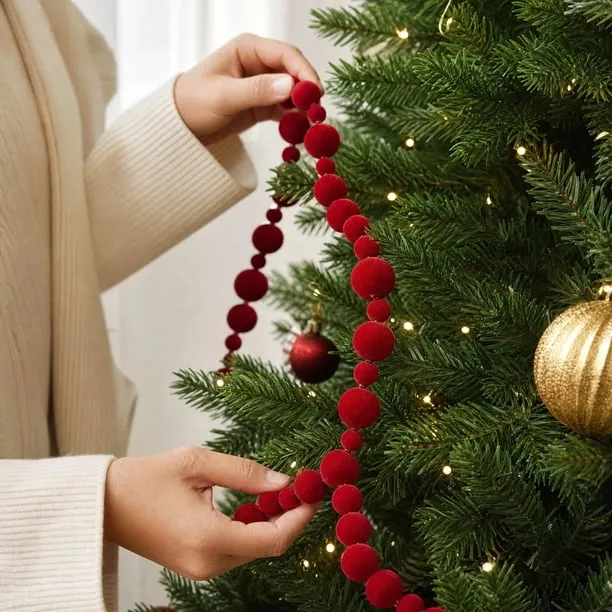 Yhmxh Fuzzy Ball Christmas Garland 6.5 Ft, Soft Plush Pom‑pom Beaded String Decor, Flexible Holiday Ornament Garland for Xmas Tree, Mantel, Staircase, Fireplace, Wall and Home Decoration - Walmart.c